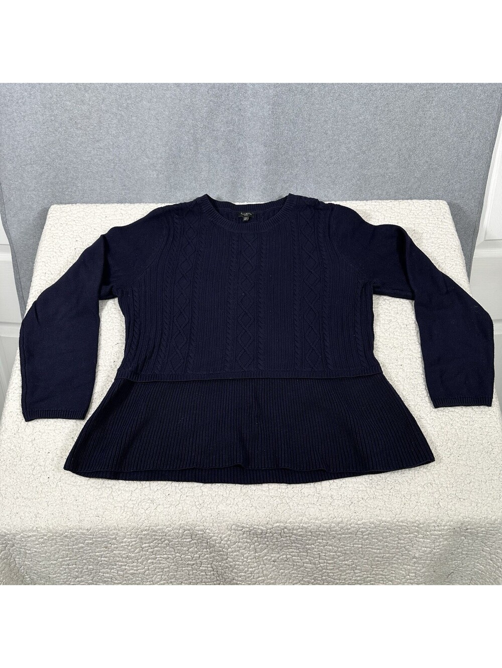 Talbots Women’s Sz. XLP Petites Navy Blue Cable Knit Crew Neck Pullover Sweater